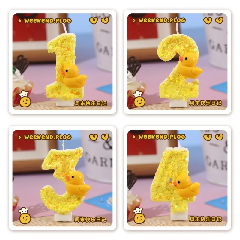 3D 미니 노란색 오리 테마 양초 케이크 장식 0-9  - Unity Candle Set 리뷰 및 가격